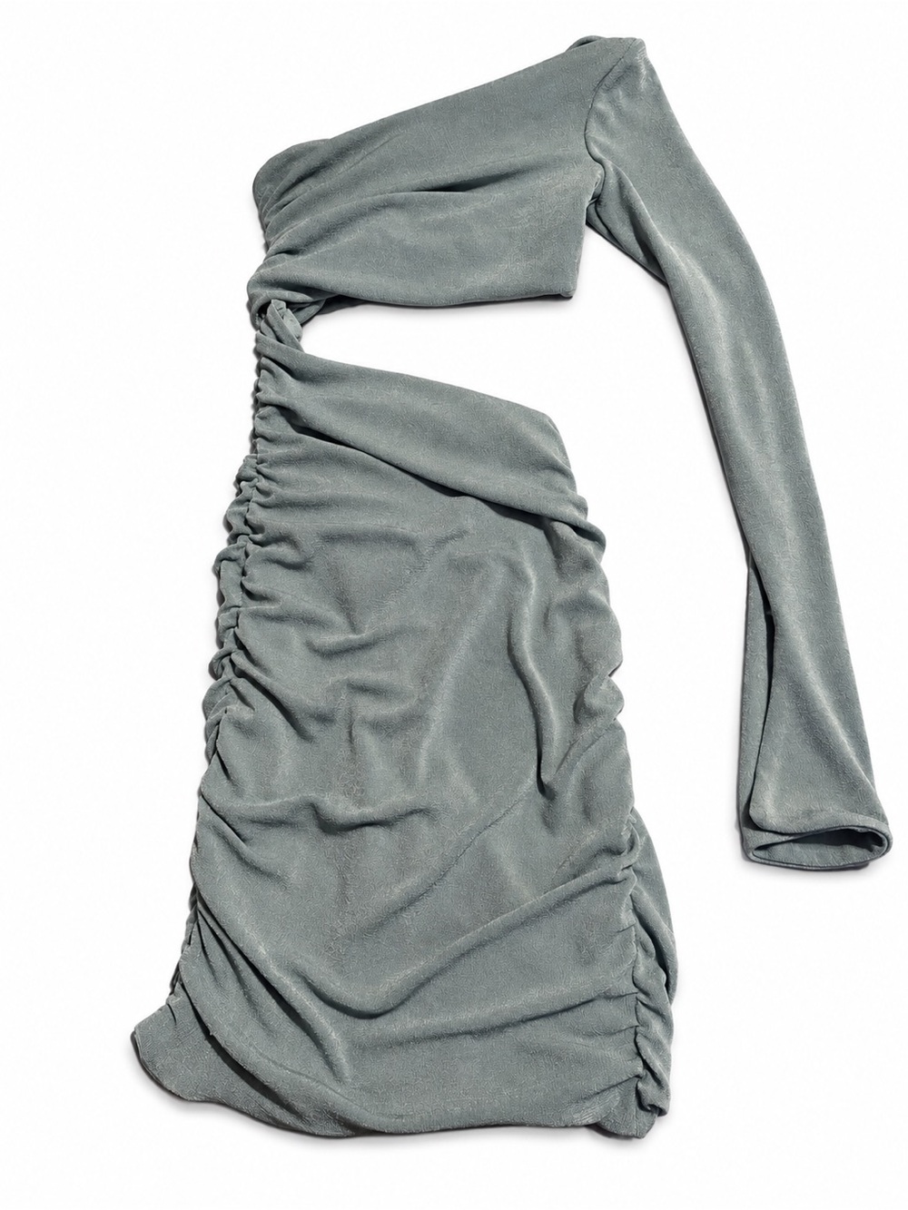 Oh Polly Sage Green One-Shoulder Ruched Mini Skirt